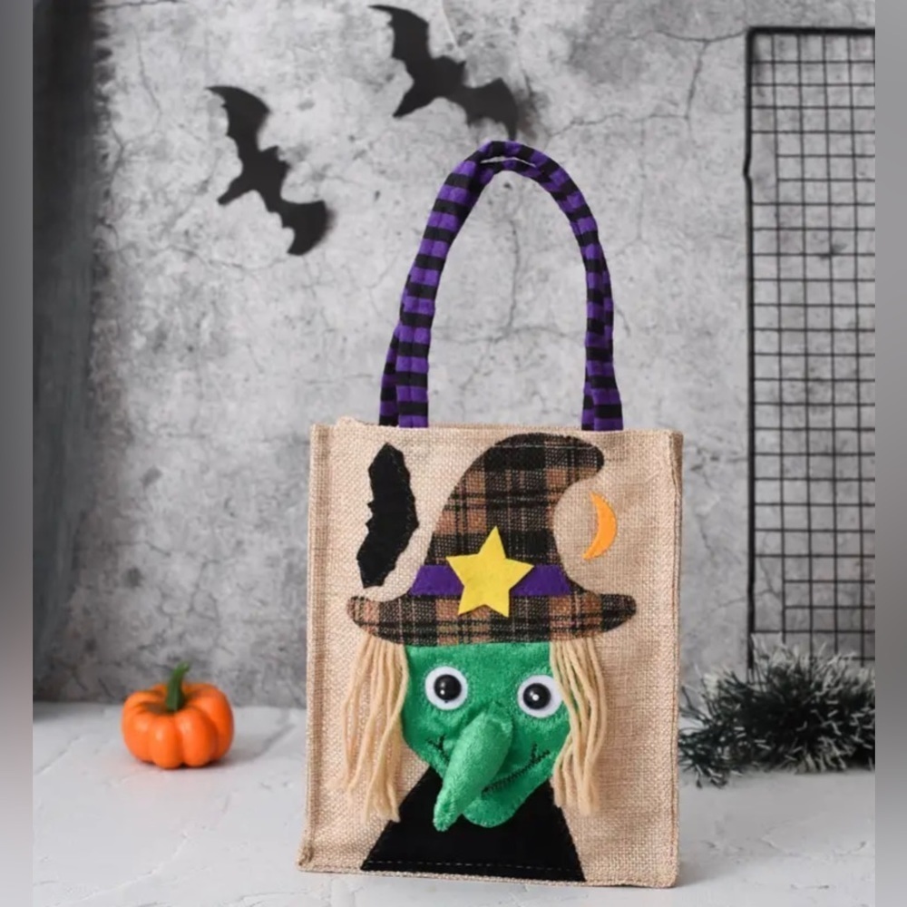 3 Halloween tote bags - Witch, Skeleton, & Black Cat.